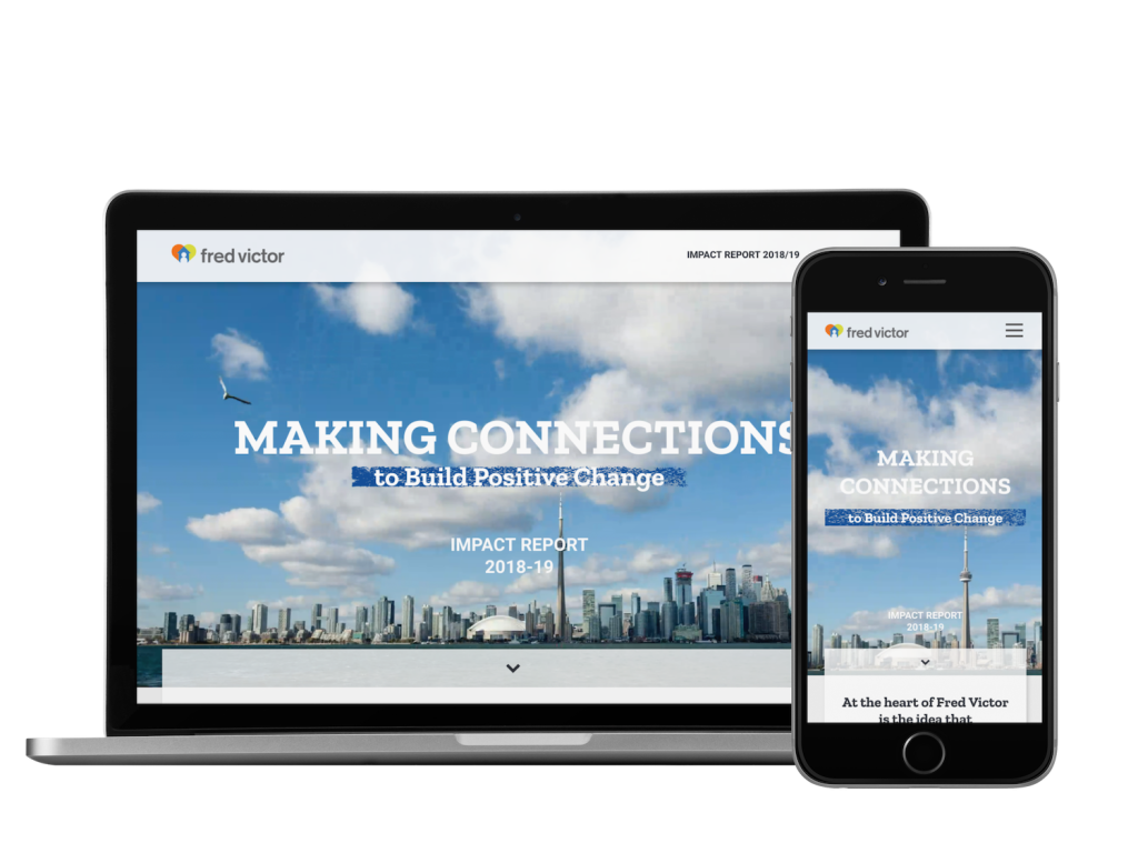 Laptop and phone mockups of the responsive Fred Victor microsite