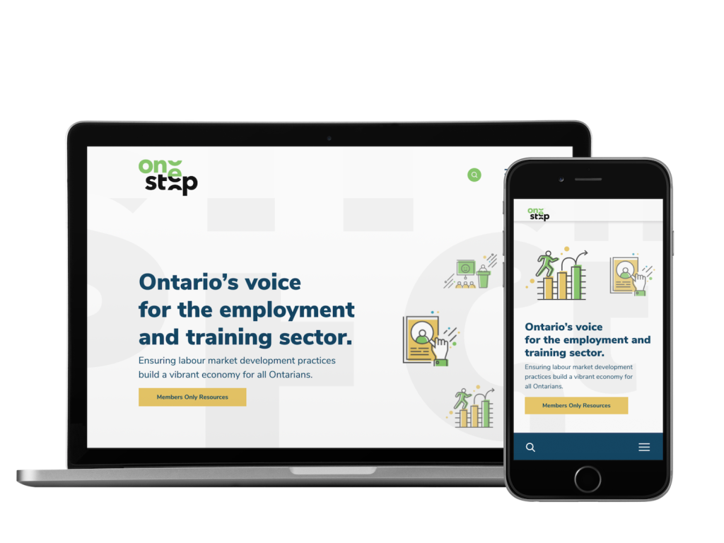 Laptop and phone mockups of the responsive ONESTEP website